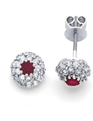 14k White Gold Diamond and Ruby Stud Earrings 1.46 ct (G-H Color, I1 Clarity)