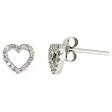 14k White Gold Heart Cut Out Diamond Earrings, w/ 0.12 Carat Brilliant Cut Diamonds, 1/4" (6mm) tall
