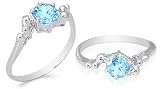 Round Cut Swiss Blue Topaz Ring Sterling Silver