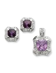 Genuine IceCarats Designer Jewelry Gift Sterling Silver Purple & Clear Cz Pendant & Earring Set