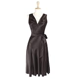 Bias Cut Silk Charmeuse Art Deco Cocktail Party Dress with Waist Sash in Black