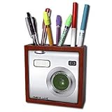 3dRose ph_57458_1 Silver Camera Square Design Unique Novelty Gift for Photography Fans and Photographers Tile Pen Holder, 5-Inch