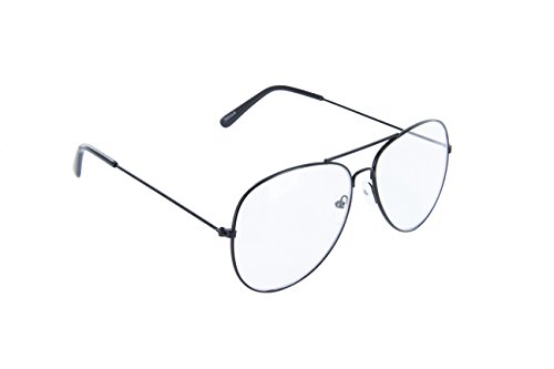 MJ Eyewear Classic Tear Drop Aviator Glasses Clear Lens Metal Frame