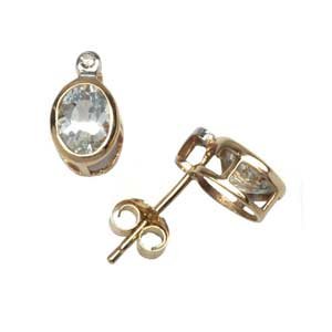 14k Yellow Gold Aquamarine Diamond Bezel-Set Stud Earrings (0.80 ctw) by