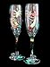 Chilies & Kokopelli Design - Hand Painted - Matching Set of Toasting Flutes - 6 oz.