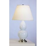 Robert Abbey 1696X Double Gourd - Accent Lamp, Baby Blue Glazed Ceramic Antique Silver Finish and Pearl Dupioni Fabric Shade