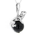 Sterling Silver Ferret or Mink on Black Onyx Slide Pendant
