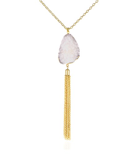 INPINK Fashion Jewlery Faux Geode Tassel Necklace in White