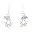 Lotus Flower Open Design Dangle Earrings in Sterling Silver with Beads of Iolite, #8179