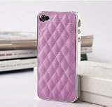 Pandamimi Pink Deluxe Plastic Chrome Genuine Leather Case Cover for Apple AT&T Sprint Verizon iPhone 4S 4 4G