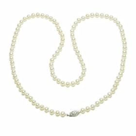 Sterling Silver White Freshwater Cultured Pearl A Grade 5.5-6mm Necklace, 24 by Amazon.com Collection