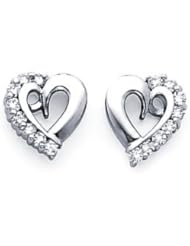 14k White Gold Round Diamond Heart Stud Earrings .41 ct (G-H Color, I1 Clarity)