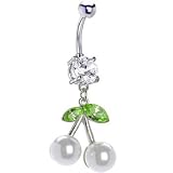 Crystalline Gem Pearl Cherry Dangle Belly Ring