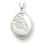 14k White Gold 17mm Embossed Oval Locket