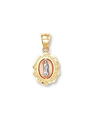 10k Tri-Color Gold Santa Maria Miraculous Medal Charm Catholic Pendant