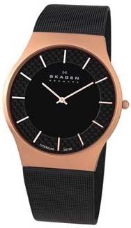 Skagen #803XLTRB Men's Slim Carbon Fiber Dial Black Mesh Band Watch