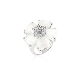 White Gold Rhodium Bonded Floral Ring