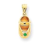 14k Solid 3-Dimensional May/Emerald Engraveable Baby Shoe Pendant
