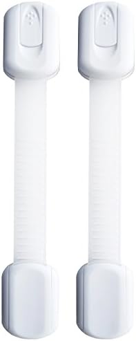 Child Safety Locks | For Baby Proofing Cabinets, Drawers, Appliances, Toilet Seat, Fridge, Oven and more | No Drilling | Uses 3M Adhesive with Adjustable Strap and Latch System (2 Pack, White)