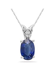 0.61 Cts Blue Sapphire Solitaire Scroll Pendant in 14K White Gold