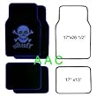 A set of 4 universal fit plush carpet floor mats for cars / truck - Skull and Cross Bone Blue