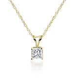 14k Yellow Gold, Princess-Cut, Diamond Classic 4-Prong Pendant (1/10 ct, J-K Color, I2-I3 Clarity)
