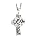 Sterling Silver Men's Double Sided Celtic Cross Pendant Necklace with Stainless Steel Chain - Made in Ireland