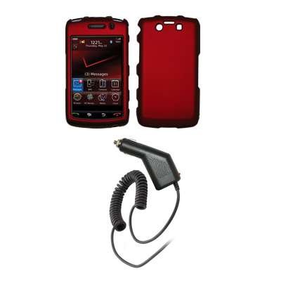 Premium Red Rubberized Snap-On Cover Hard Case Cell Phone Protector + Snap-On Removal Tool + Rapid Car Charger for Blackberry Storm 2 (9550/9520)