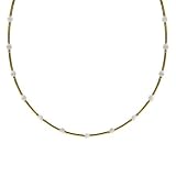 Vermeil (24K Gold over Sterling Silver) Glass White Cats Eye Stone Bar and Bead Necklace