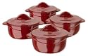 Calphalon Enamel Cast Iron Set of 4 Mini Soup Pots, Cabernet Red