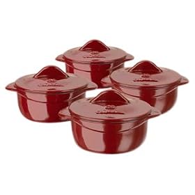 Calphalon Enamel Cast Iron Set of 4 Mini Soup Pots, Cabernet Red by Calphalon