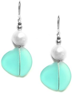 Solares Silvertone Aqua Blue Glass Earrings with Accent