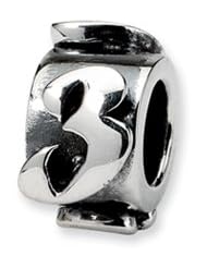 Number 3, Message Charm in Sterling Silver For 3mm Charm Bracelets