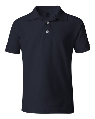 French Toast School Uniform Boys Short Sleeve Pique Polo Shirt, Navy, Large (10/12)