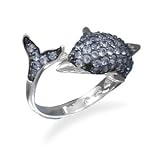 Black Rhodium Plated CZ Dolphin Ring in Sterling Silver