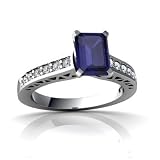 14K White Gold Emerald-cut Genuine Sapphire Engagement Ring
