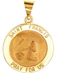 Hollow Round St. Saint Francis of Asissi Metal 14K Gold Yellow R45338