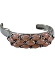 Clevereves Sterling Silver 12.00X08.00 mm Black Rhodium Genuine Chocolate Chalcedony Hinged Cuff Bracelet