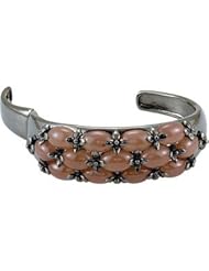 Sterling Silver 12.00X08.00 mm Black Rhodium Genuine Chocolate Chalcedony Hinged Cuff Bracelet