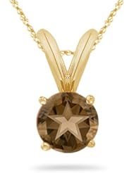 2.95 Cts of 9 mm AA Texas Star Smokey Quartz Solitaire Pendant in 14K Yellow Gold