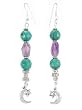 Crescent Moon and Star Dangle Earrings in Sterling Silver with Turquoise and Amethyst Gemstone Beads, #7940