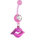 BIOPLAST Pink HOT LIPS Dangle Belly Ring