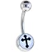 White and Black FULL GOTHIC CROSS Logo Belly Button Ring