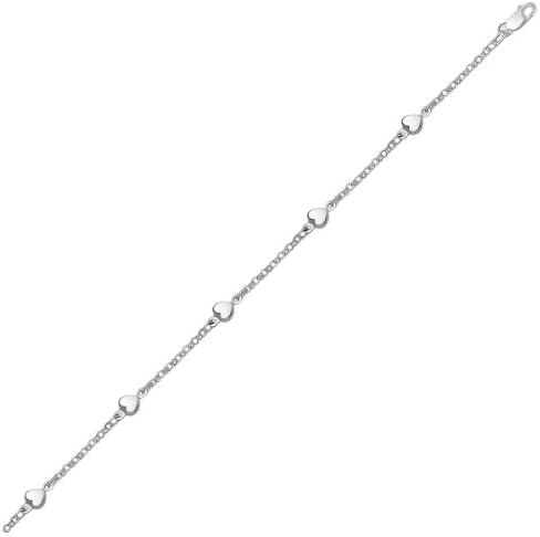 14K White Gold Anklet with Puffed Heart Design