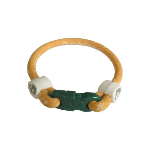 Phiten Custom Titanium Star Bracelet Gold with White Trim and Forest Green Clasp 7″