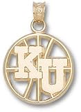 Kansas Jayhawks Solid 10K Gold ''KU'' Pierced Basketball Pendant