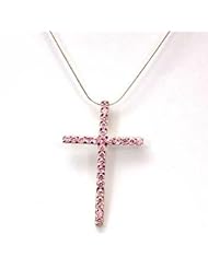 The Olivia Collection Sterling Silver Pink Cross Pendant on 18 Inch Snake Chain