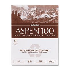 Boise Aspen 100% Recycled 8 1/2 x 11 Inch 20 lb White Office Paper 5,000 Count (054922)