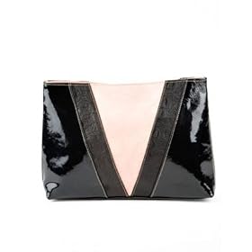 Mogil Cami Clutches Handbags in Pink Suede Black Patent Trim