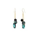 14K Yellow Gold Abalone Onyx Triple Drop Earrings